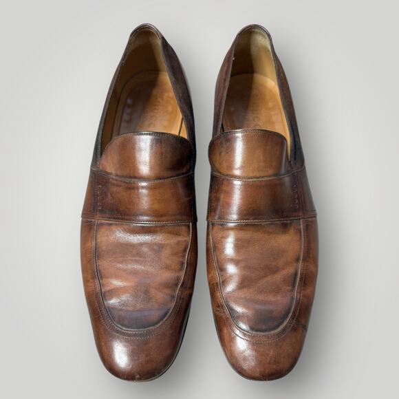 Gucci Men’s Brown Leather Loafers 9.5  Vintage Dress Shoes Classic Slip-On - Picture 4 of 13